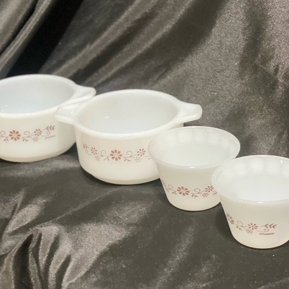 PYR-O-REY DYNAWARE Termocrisa Milk Glass Brown Daisy Ramekins (2) & Cups (2) - Picture 8 of 11